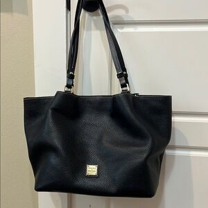 Dooney & Bourke Black Leather Tote Bag with Gold Accents